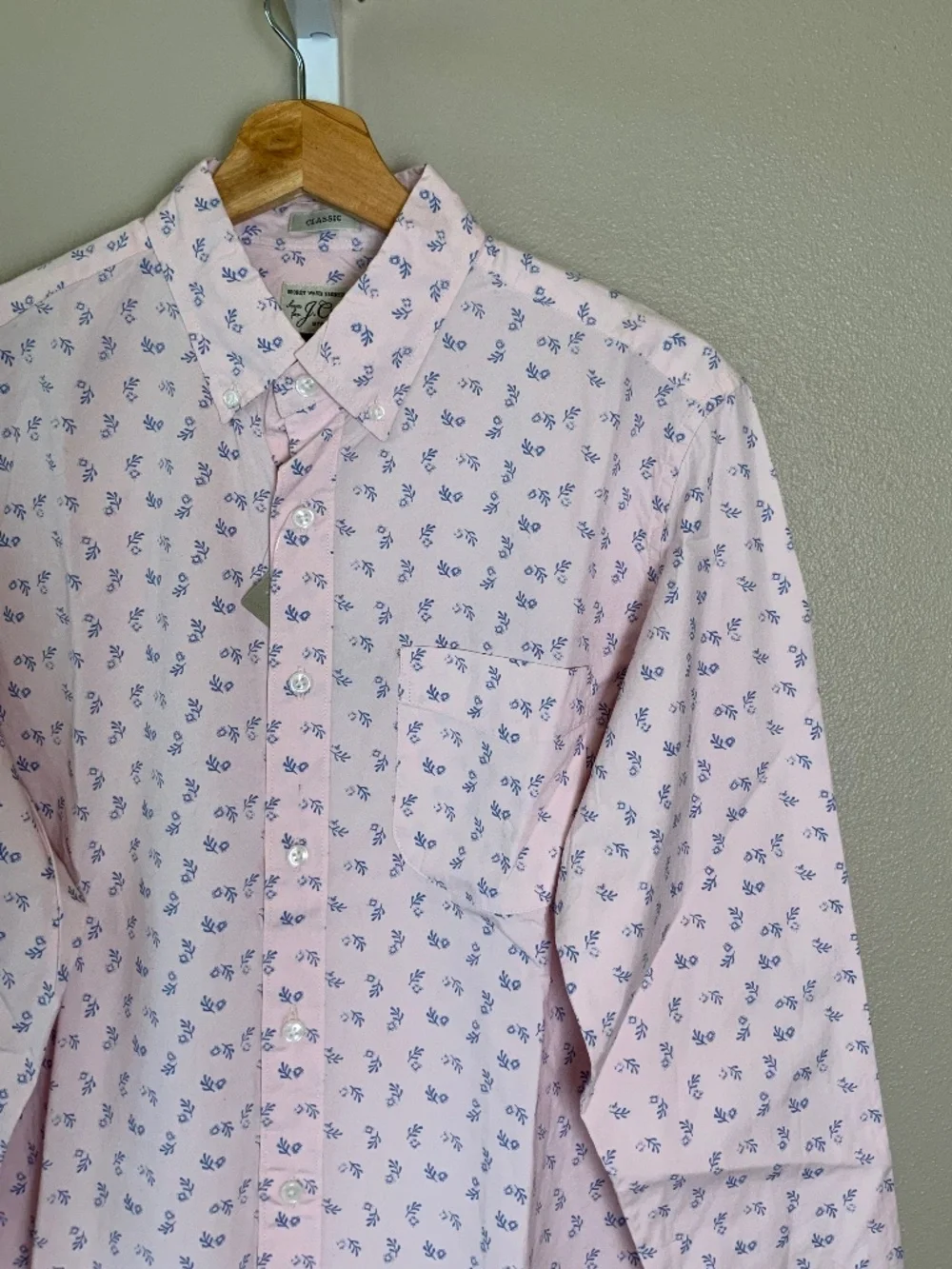 J. Crew Classic Stretch Secret Wash Button Down Shirt in Pink Branches